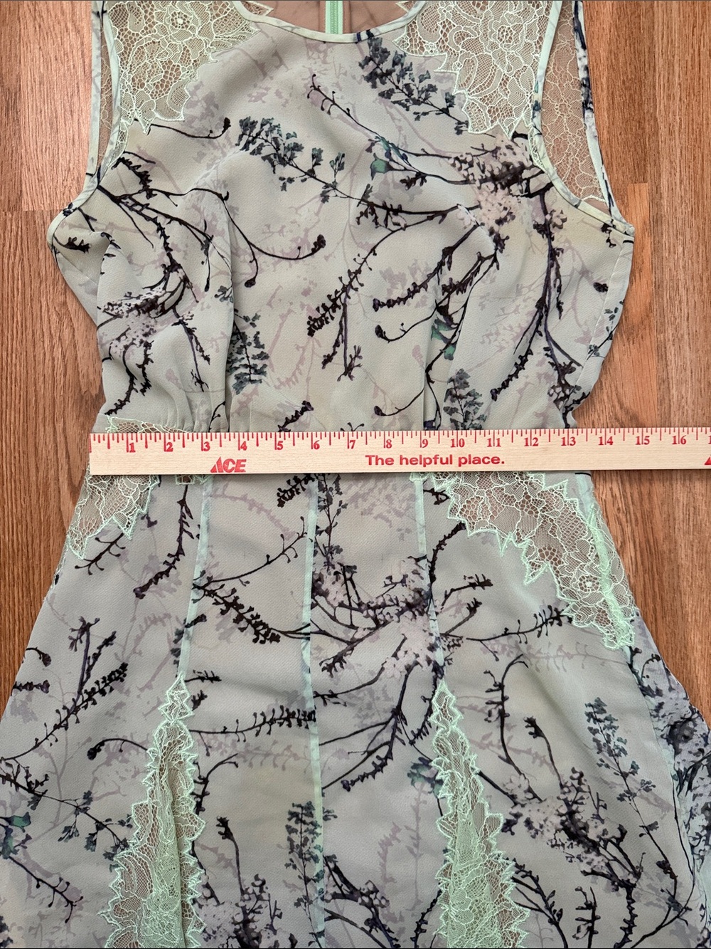 BCBGMaxAzria Light Sage Floral Lace-Trim Mini Dress - Picture 11 of 12
